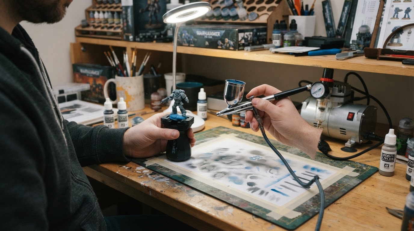 Editorial illustration for best airbrush for miniatures.