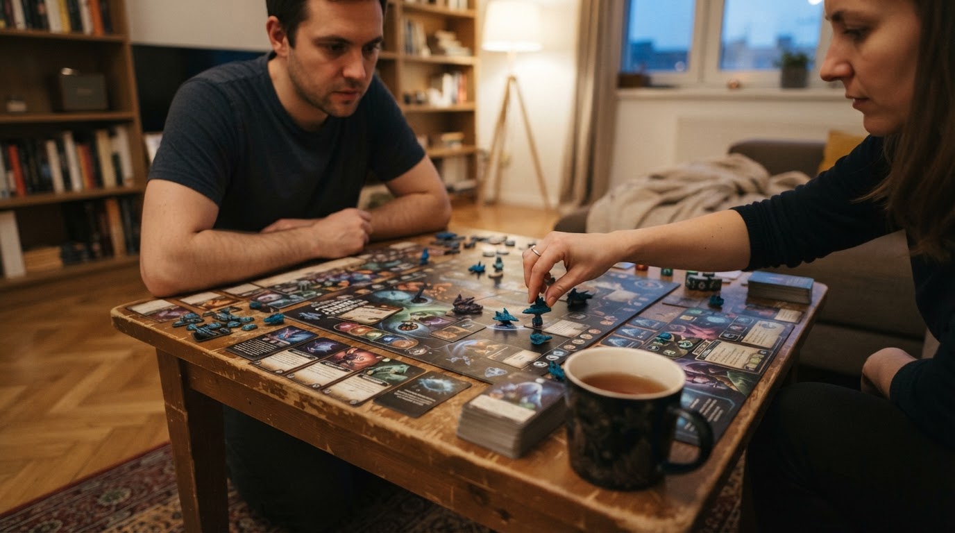 Editorial illustration for board games for two players.
