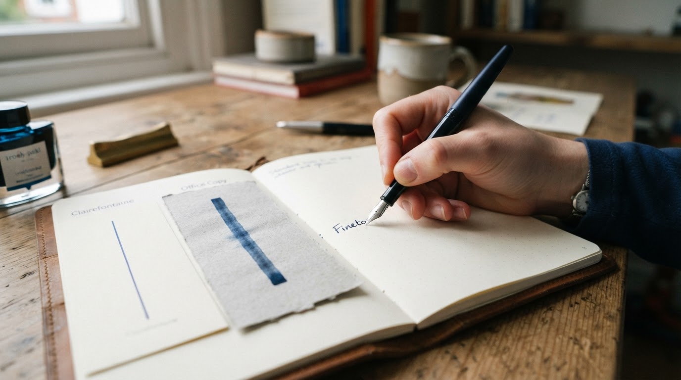 Editorial illustration for fountain pen nib sizes.