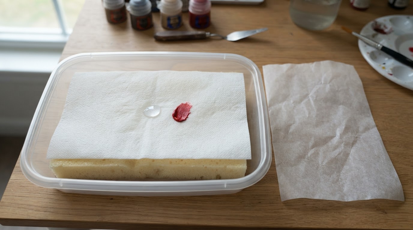 Editorial illustration for how to make a wet palette without parchment paper.
